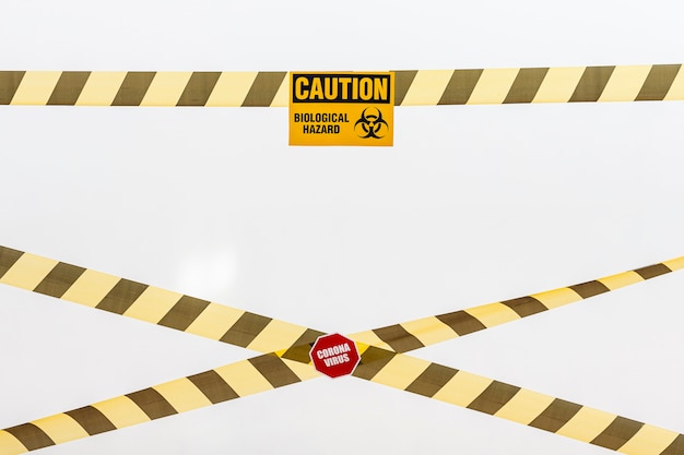 Caution tape and danger sign