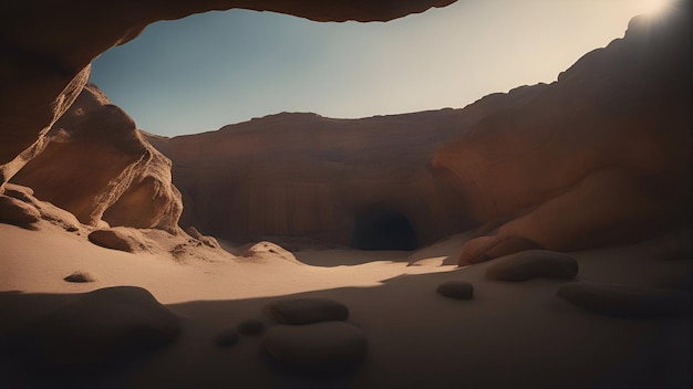 Бесплатное фото Пещера в пустыне 3d-рендеринг компьютерный цифровой рисунок