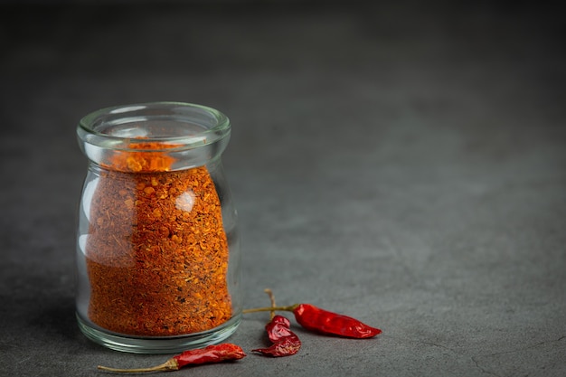 Cayenne dried pepper in glass jar