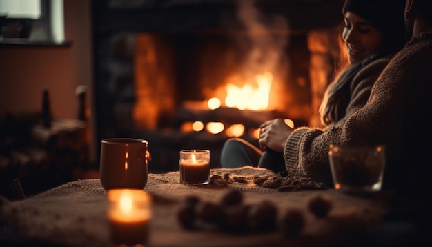 Celebrating winter warmth with cozy log fire generated by AI