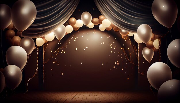 Free photo celebration backdrop with balloons decorations and stage performance generated by ai