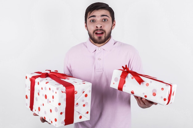 Celebration businessman holding greeting shirt