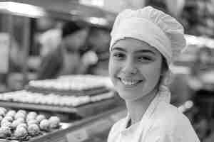 Free photo celebration of labour day with monochrome view of woman working as a chef