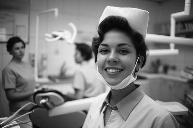 Free photo celebration of labour day with monochrome view of woman working at her job