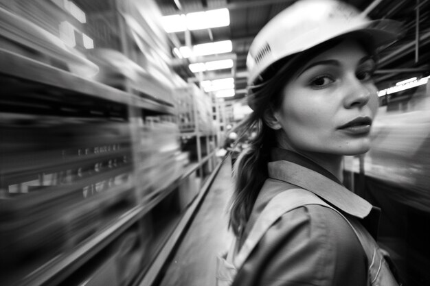 Free photo celebration of labour day with monochrome view of woman working at her job