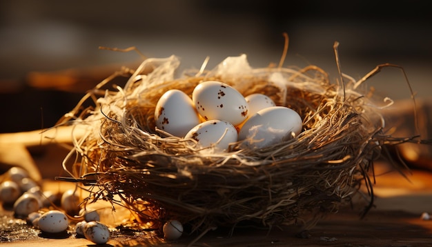 新生活のお祝いかわいい動物の巣人工知能によって生成された新鮮な卵