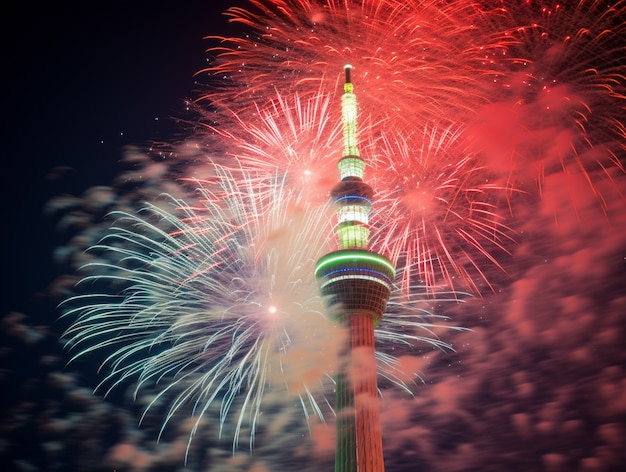 Foto gratuita celebrazione del capodanno allo skytree di tokyo