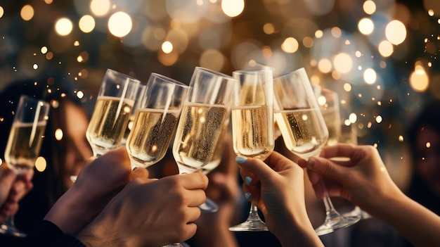 Бесплатное фото Празднование люди с бокалами шампанского делают тост