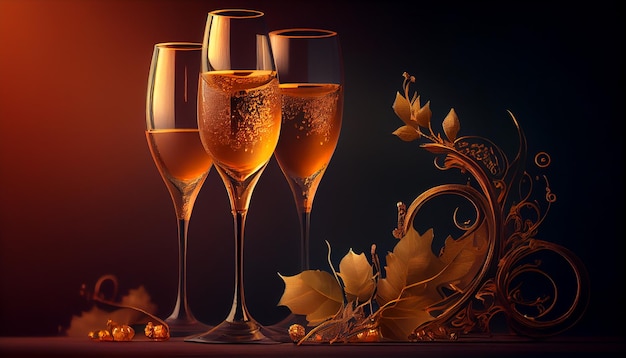 Celebration with wine champagne and elegant decoration generated by AI