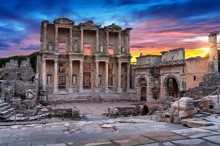 Free Photo celsus library at ephesus ancient city in izmir, turkey.