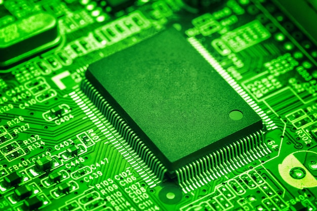 central processor chip on Circuit board, technology concept