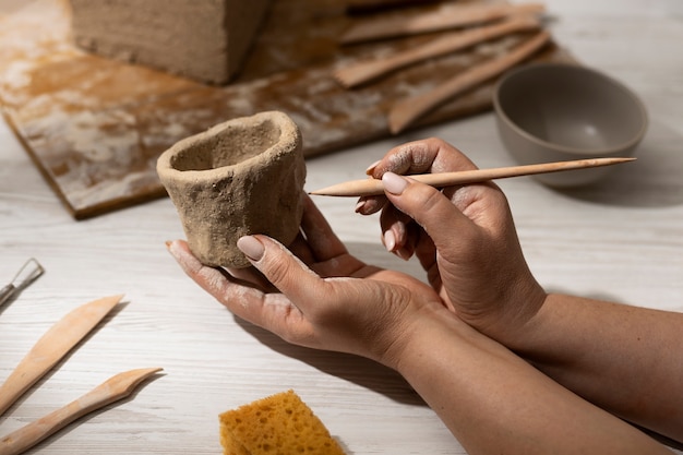 Ceramic and pottery tools still life