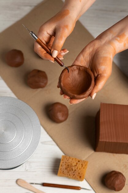 Ceramic and pottery tools still life