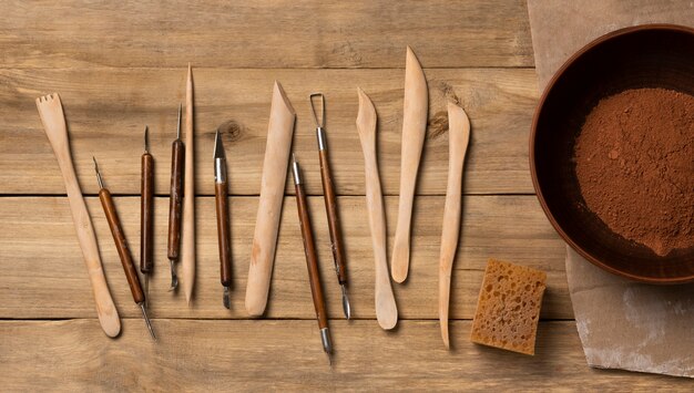 Ceramic and pottery tools still life