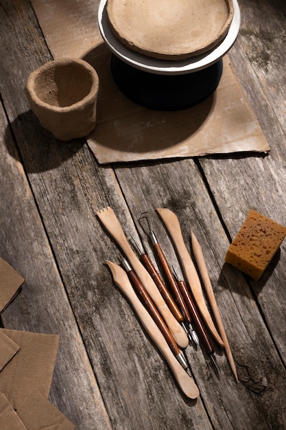 Ceramic and pottery tools still life