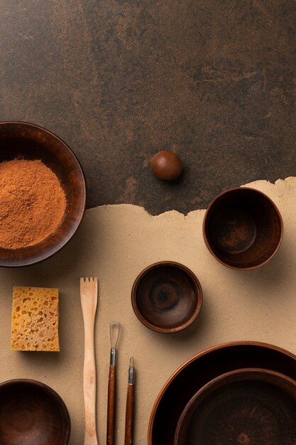 Ceramic and pottery tools still life