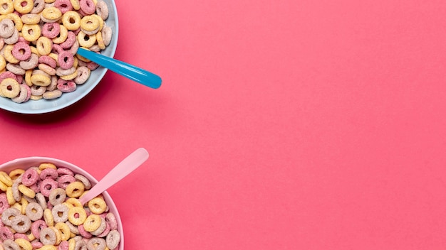 Cereal bowls and spoons with copy space background
