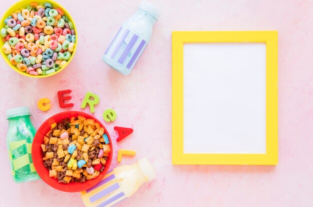 Cereal inscription with frame on table