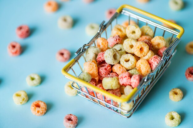 Cereal in a shopping basket