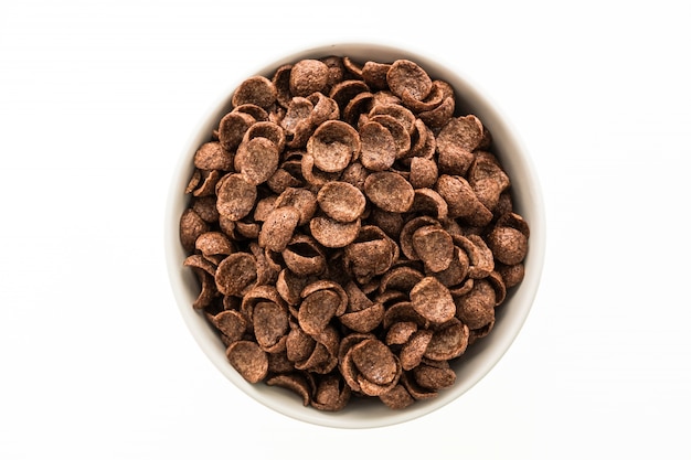 Cereals chocolate in white bowl