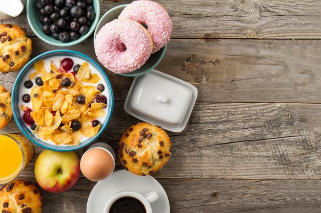 Cereals, cupcake and donuts