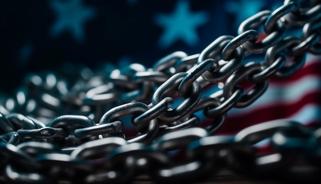 Free photo chain link steel symbolizes american unity and endurance generated by ai