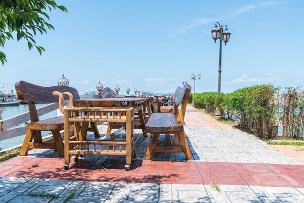 chair and table at terrace restaurant with sea view