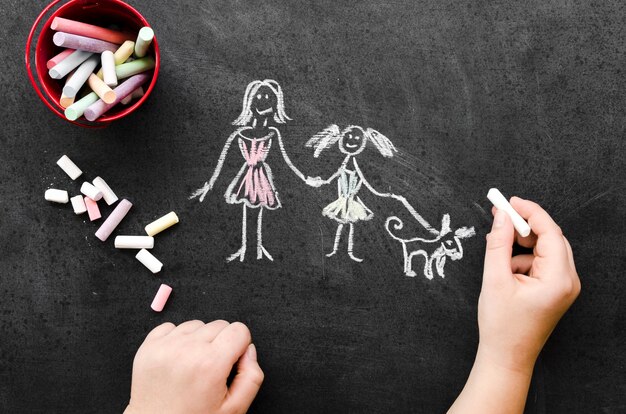 Chalk drawing with single mom