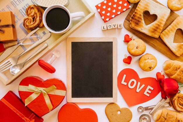 Chalkboard amidst breakfast and presents