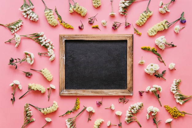 Free photo chalkboard and different flowers