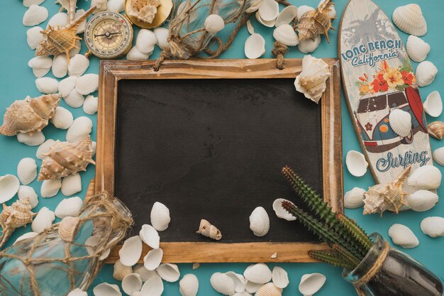 Chalkboard and marine elements with cactus