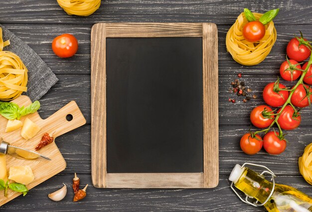 Chalkboard and noodles ingredients