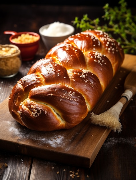 Foto gratuita il piatto di challah per hanukkah sulla tavola