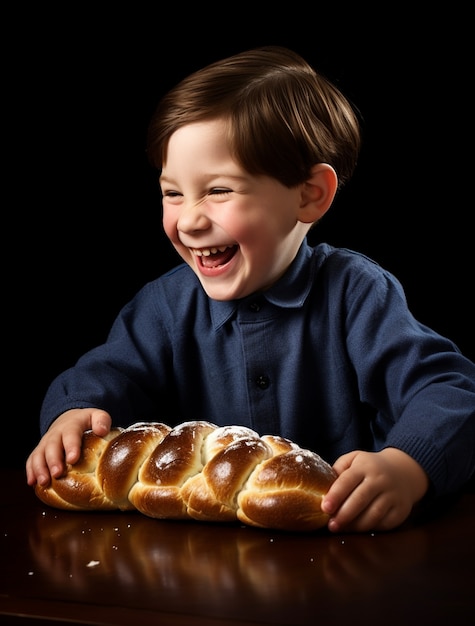 Foto gratuita il piatto di challah per hanukkah sulla tavola