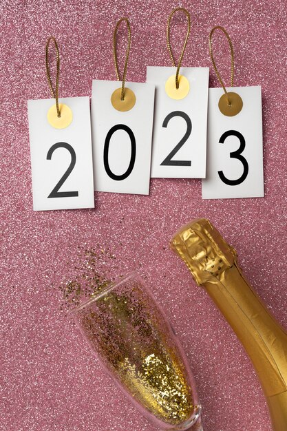 Change of year with glitter background top view