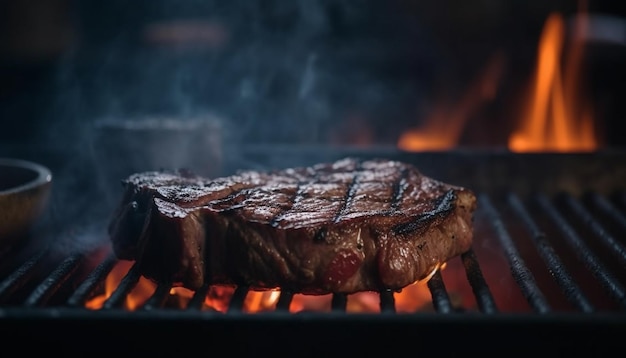 Free photo char grilled steak glowing flames ready to eat generated by ai