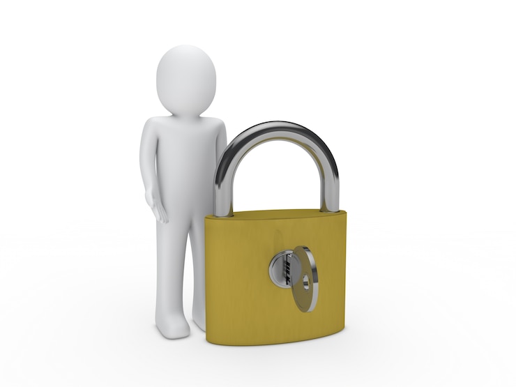 Free Photo character next to a padlock with key