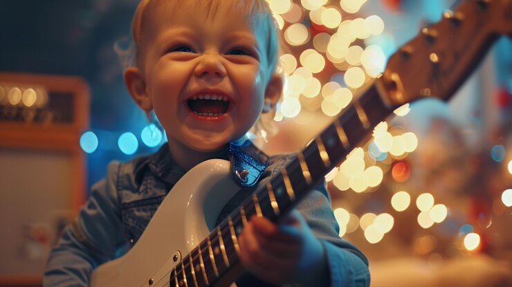 Free Photo character  playing electric guitar