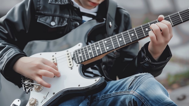 Foto gratuita personaggio che suona la chitarra elettrica