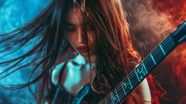 Foto gratuita personaggio che suona la chitarra elettrica