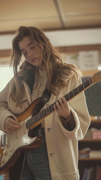 Foto gratuita personaggio che suona la chitarra elettrica