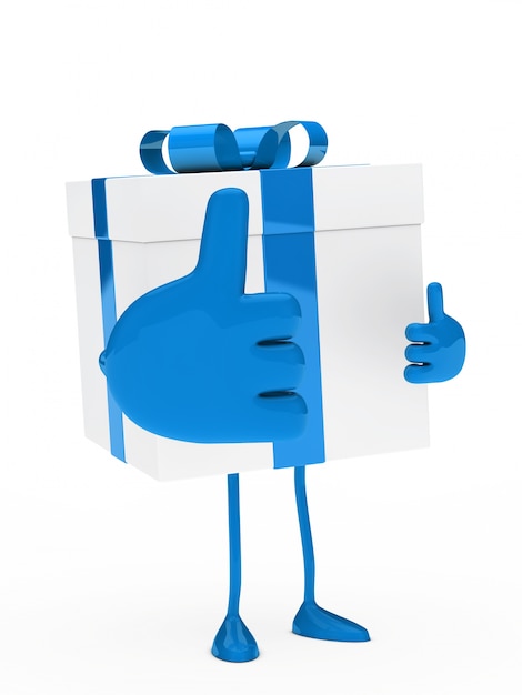 Character with a big hand showing thumbs up