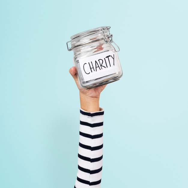 Charity money jar for donation campaign