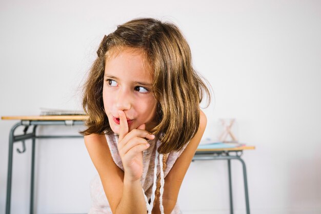 Charming girl gesturing silence