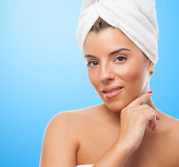 Charming lady in towel on head