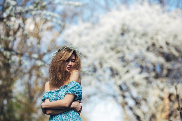 Charming young woman with blurred background