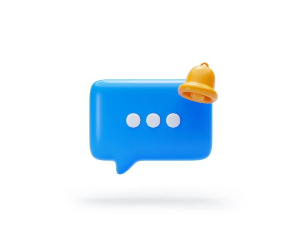 Chat message Blue Speech bubble icon with bell notification alert notice reminder symbol conversation button icon or symbol background 3D illustration