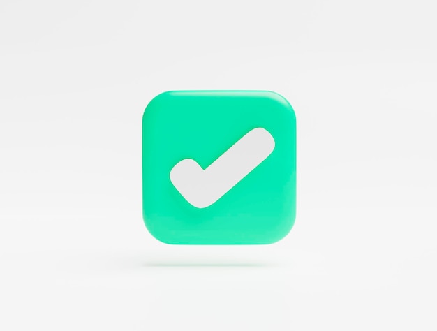 Check mark correct approved icon or symbol on white background 3d illustration