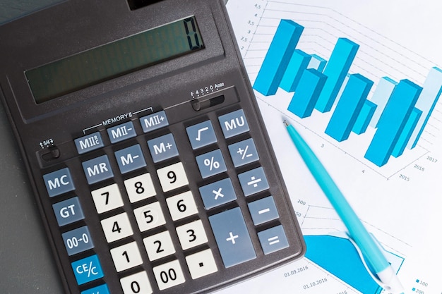 Checking accounting report on business table calculator