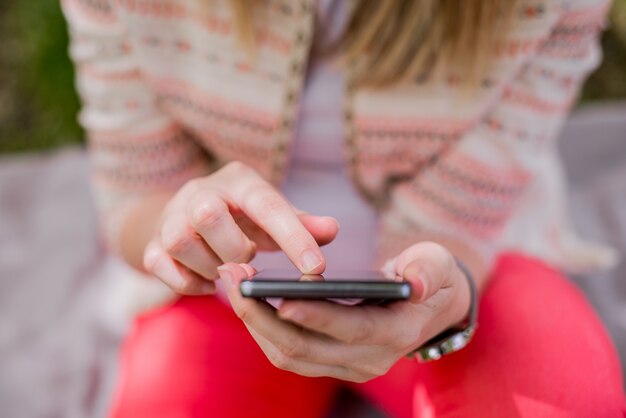 Free photo checking her messages